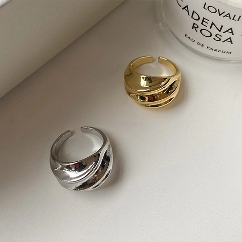 Irregular Wavy Open Ring Copper 18K Gold Plated 3D Wrinkled Texture Minimalist Adjustable Fashion Jewelry For Women