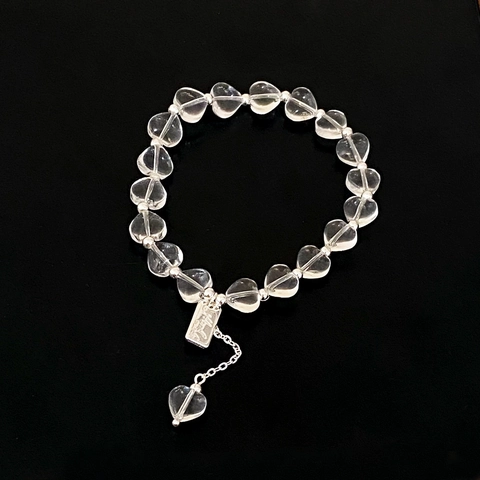 Herzförmiges Kristallperlenarmband Transparentes Glas Kupfer Mit Versilberung Süßer Ins-Stil Für Damen