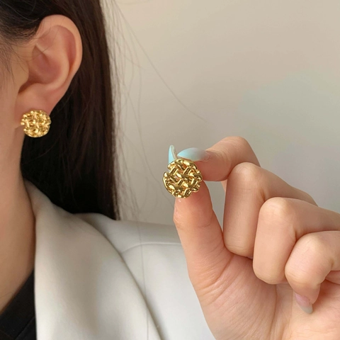 Orecchini A Lobo In Rame Tondi Con Texture Intrecciata Minimalista Vintage Geometrico Oro Argento Placcato Gioielli Donna