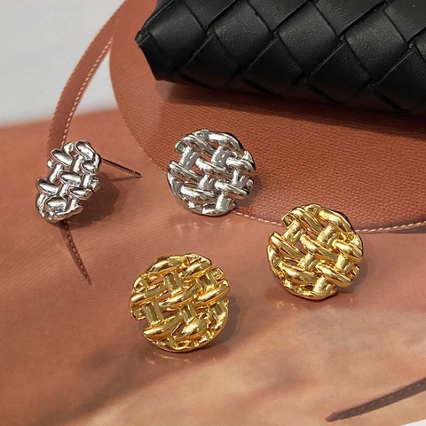 Orecchini A Lobo In Rame Tondi Con Texture Intrecciata Minimalista Vintage Geometrico Oro Argento Placcato Gioielli Donna
