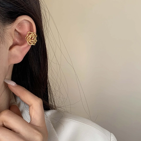 Irregular Lava Texture Rose Ear Cuff Copper Geometric No Piercing Earrings For Women Minimalist Design