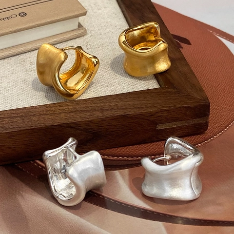 Orecchini A Cerchio Geometrici Irregolari Spazzolati Rame Placcato Oro Vintage Minimalista Opaco Texture Per Donne