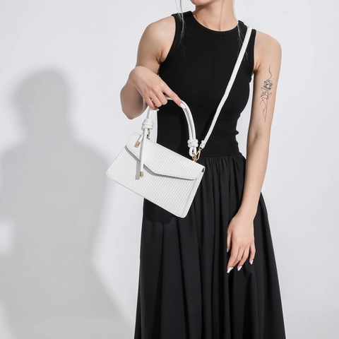 Damen Mode PU Leder Gewebte Textur Umhängetasche Geknoteter Griff Magnetschnalle Kleine Quadratische Schulter Handtasche