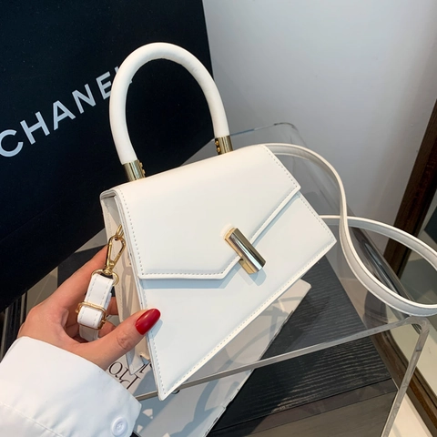 Geometric Trapezoid Handbag PU Leather Minimalist Niche Designer Shoulder Crossbody Bag For Women With Gold Metal Lock