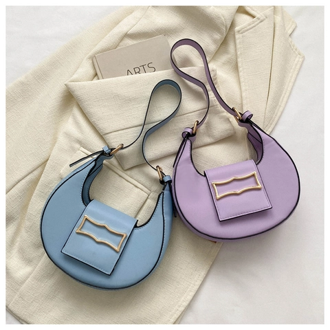Women Fashion Crescent Underarm Bag PU Leather Solid Color Zipper Casual Single Shoulder Crossbody Bag Handbag