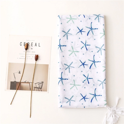 Women Lightweight Scarf Cotton Polyester Blend Starfish Print Soft Tassel Shawl Sea Style Beach Wrap Travel Summer