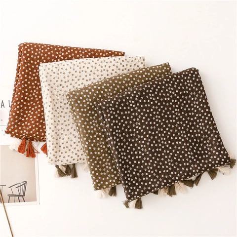 Vintage Floral Scarf Soft Lightweight Tassel Fringe Shawl Japanese Retro Floral Neck Wrap Accessories For Women