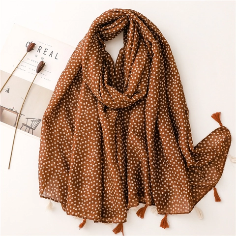 Vintage Floral Scarf Soft Lightweight Tassel Fringe Shawl Japanese Retro Floral Neck Wrap Accessories For Women