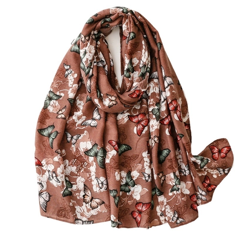 Bufanda Con Estampado De Mariposas Flores Estilo Étnico Poliéster Espiga Chal Protección Solar Largo Ligero Para Mujeres