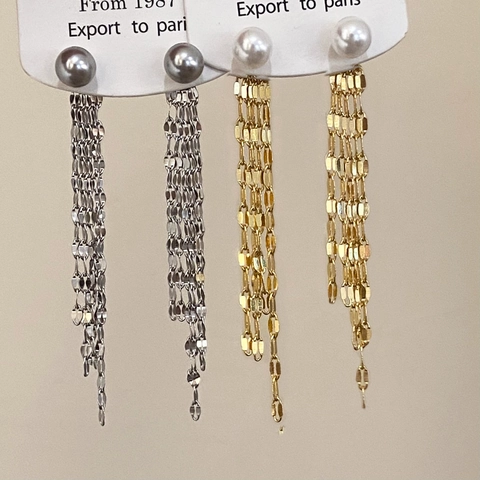 Pendientes Largos De Borlas Para Mujer Lujo Elegante Cobre Perla Artificial Sintética Con Poste De Plata De Ley 925 Vintage Chic