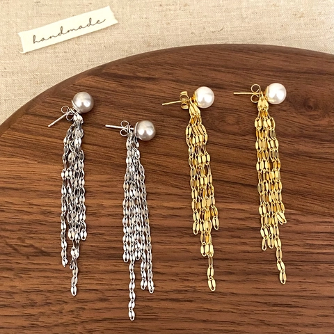 Pendientes Largos De Borlas Para Mujer Lujo Elegante Cobre Perla Artificial Sintética Con Poste De Plata De Ley 925 Vintage Chic