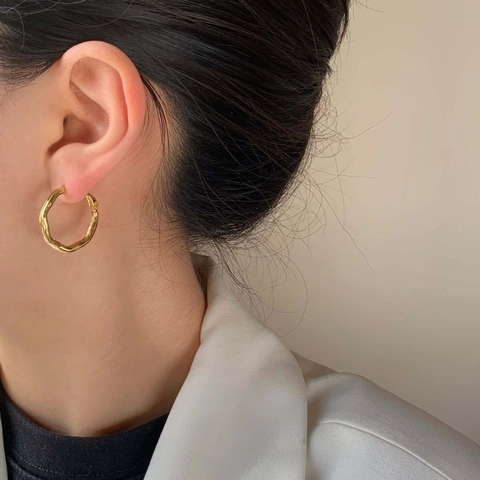 Irregular Wavy Hoop Earrings Geometric Texture Copper Gold Plated Minimalist Niche With S925 Sterling Silver Earring Post