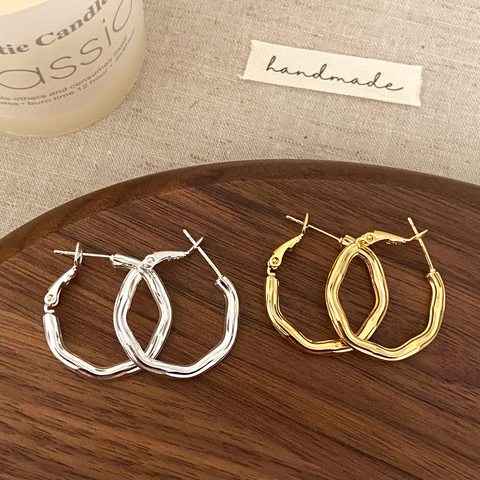 Irregular Wavy Hoop Earrings Geometric Texture Copper Gold Plated Minimalist Niche With S925 Sterling Silver Earring Post