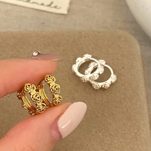 Vintage Roos Bloem Hoop Oorbellen Koper Met 925 Sterling Zilveren Oorknopjes Elegante Sieraden Voor Dames