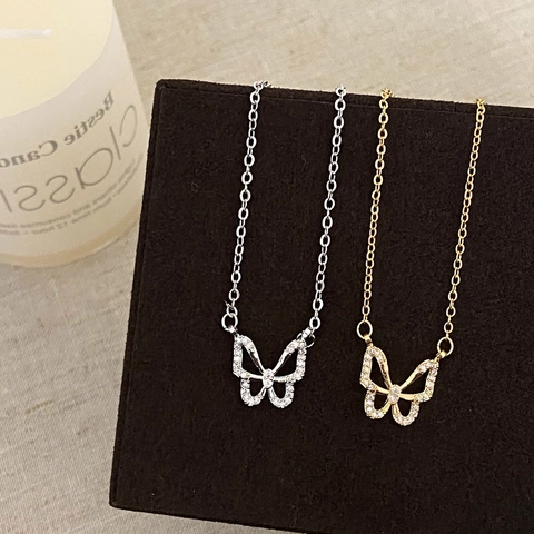 Vlinder Hanger Ketting Koper Met Zirkonia 18K Verguld Hol Ontwerp Elegante Sleutelbeenketting Voor Dames