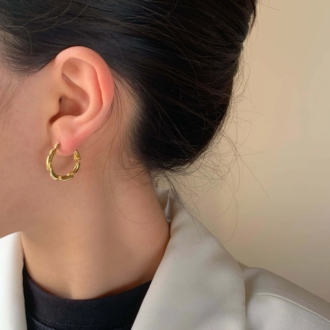 Pendientes De Aro Retorcidos Minimalistas Redondos En Espiral De Cobre Para Mujer Con Poste De Plata De Ley 925