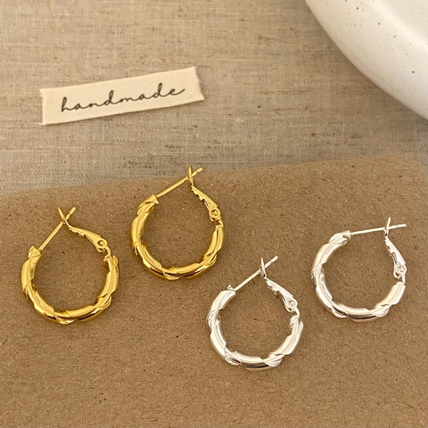 Pendientes De Aro Retorcidos Minimalistas Redondos En Espiral De Cobre Para Mujer Con Poste De Plata De Ley 925