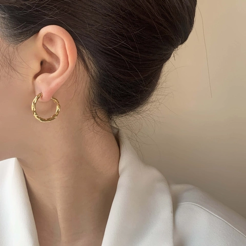 Orecchini A Cerchio Martellati Irregolari Rame Geometrici Minimalisti Stile Vintage Gioielli Per Donna