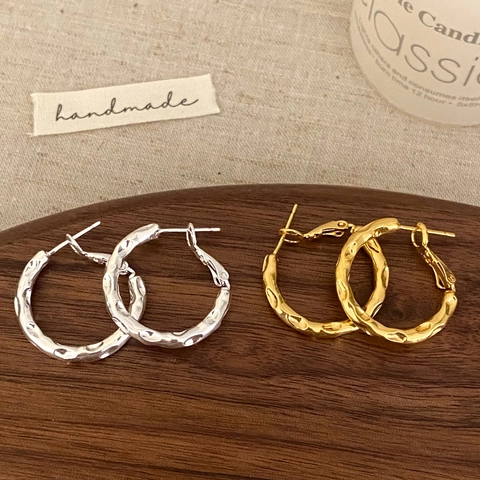 Orecchini A Cerchio Martellati Irregolari Rame Geometrici Minimalisti Stile Vintage Gioielli Per Donna