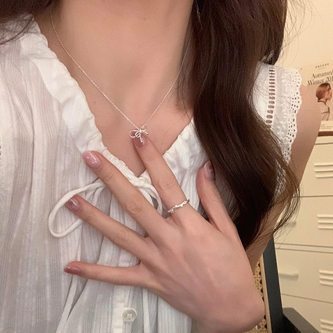 Collana Con Fiocco Rame Argentato Minimalista Dolce Catena Per Clavicola Gioielli Regolabili Da Donna Tendenza Quotidiana