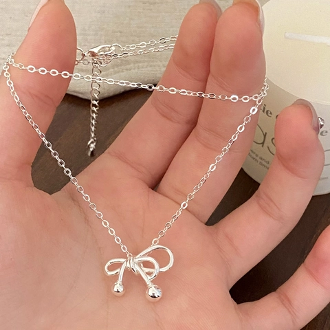 Collana Con Fiocco Rame Argentato Minimalista Dolce Catena Per Clavicola Gioielli Regolabili Da Donna Tendenza Quotidiana