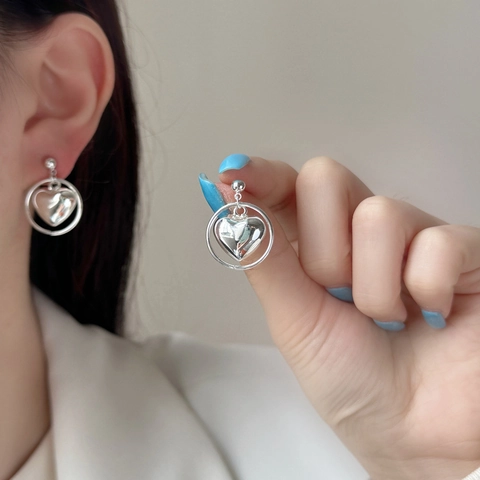 Geometrische Ronde Ring Kunstparel Oorbellen En Hart Hanger Verguld Met 925 Sterling Zilveren Oorbel Post