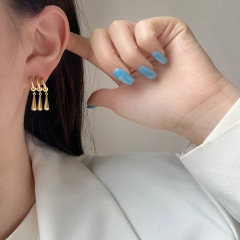 Teardrop Drop Earrings Matte Gold Plated Copper Linked Rings Tassel French Retro Minimalist Dangle Earrings For Women