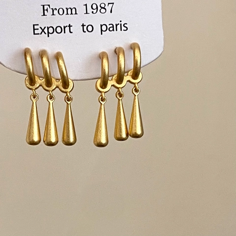 Teardrop Drop Earrings Matte Gold Plated Copper Linked Rings Tassel French Retro Minimalist Dangle Earrings For Women