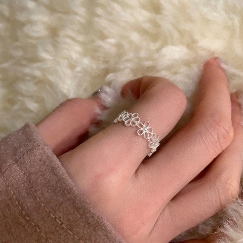 Anillo Abierto Flor Calada Plata de Ley 925 Chapado en Oro Anillo Ajustable de Margarita Para Mujer Joyería de Moda Elegante Regalo