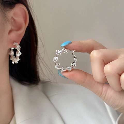 Pendientes De Aro Con Textura Irregular Joyería Geométrica De Cobre De Moda Para Mujeres