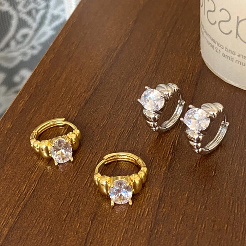 Boucles D'oreilles Créoles Géométriques Avec Zircon CZ Plqué Cuivre Style Rétro Pour Femmes Avec Tige En Argent 925
