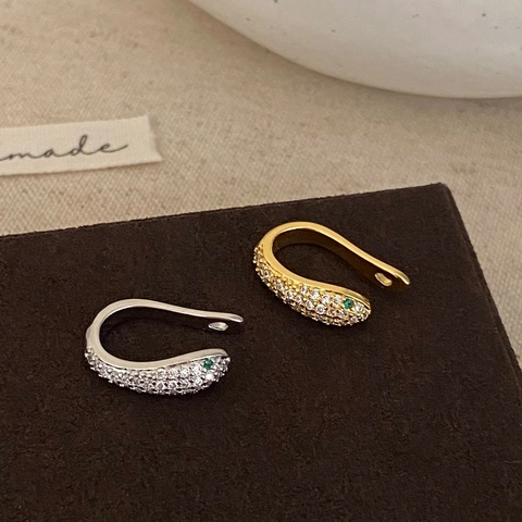 Vintage Snake Ear Cuff Copper Micro Pave Zircon Green Eye Earring Retro Clip On Jewelry For Women Non Pierced