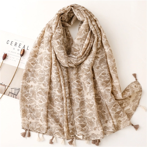 Paisley Print Scarf Women Retro Winter Warm Oversized Shawl Wrap With Tassels Soft Polyester Japanese Style