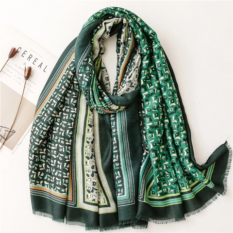Soft Polyester Printed Scarf Gold Stamping Shawl Wrap Bohemian Patchwork Pattern Fringe Decorative Fashion Neck Accessory