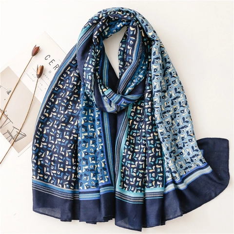 Soft Polyester Printed Scarf Gold Stamping Shawl Wrap Bohemian Patchwork Pattern Fringe Decorative Fashion Neck Accessory