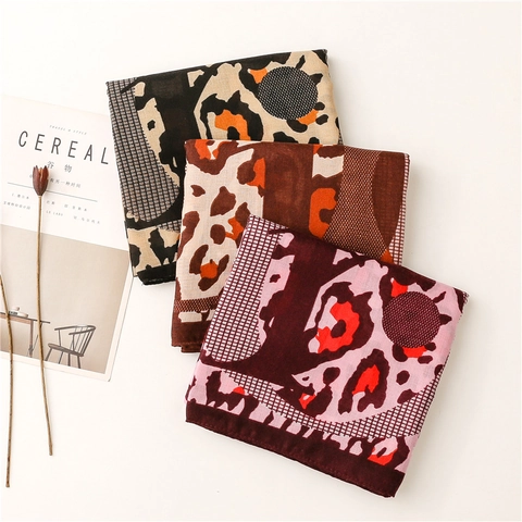 Leopard Print Geometric Splicing Long Scarf Polyester Shawl Lightweight Sun Protection Fashion Accessory For Women