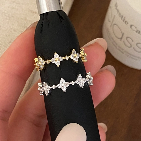 Anillo Flor Cobre Circón Ajustable Brillante Estilo Coreano Joyería Elegante Para Mujeres