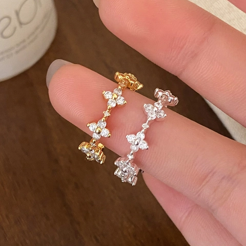 Anillo Flor Cobre Circón Ajustable Brillante Estilo Coreano Joyería Elegante Para Mujeres
