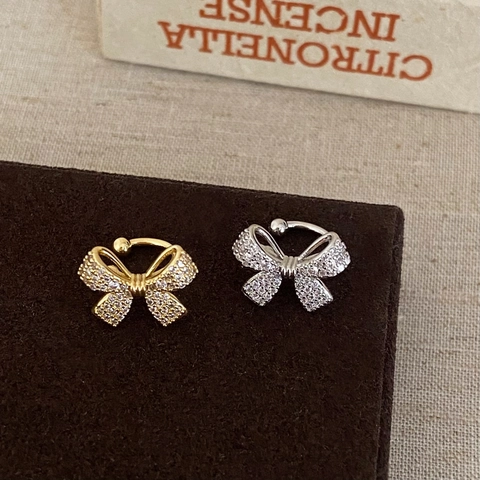 Bowknot Ear Cuff Kupfer Zirkon Vollbesatz Minimalistisch Stilvoll Ohne Piercing Clip-On Ohrringe Für Frauen Alltag