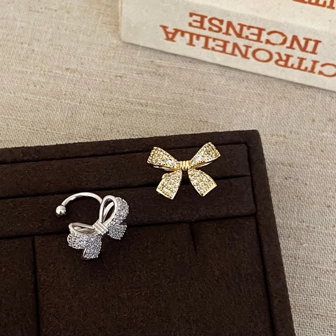 Bowknot Ear Cuff Kupfer Zirkon Vollbesatz Minimalistisch Stilvoll Ohne Piercing Clip-On Ohrringe Für Frauen Alltag