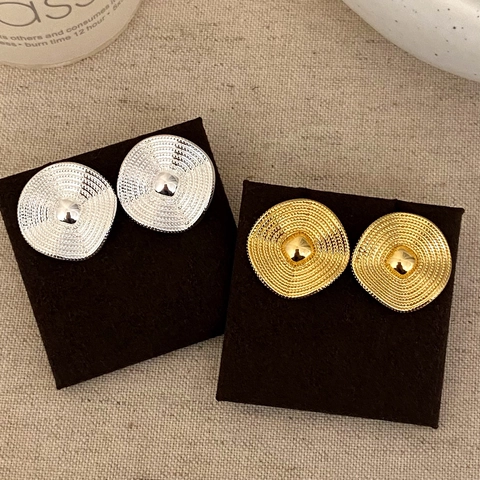 Retro Minimalist Concentric Circle Texture Stud Earrings Geometric Square Round Copper Plated Gold Jewelry For Women