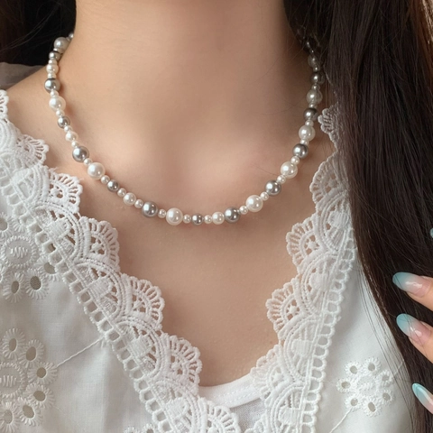 Elegant Mixed Color Synthetic Artificial Pearl Necklace Choker For Women Multi Size Beads Fashion Jewelry Accessory
