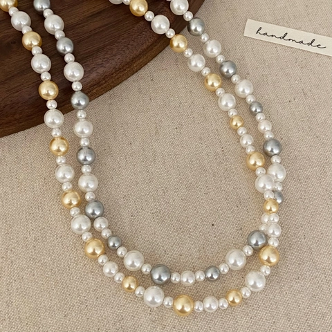 Elegant Mixed Color Synthetic Artificial Pearl Necklace Choker For Women Multi Size Beads Fashion Jewelry Accessory
