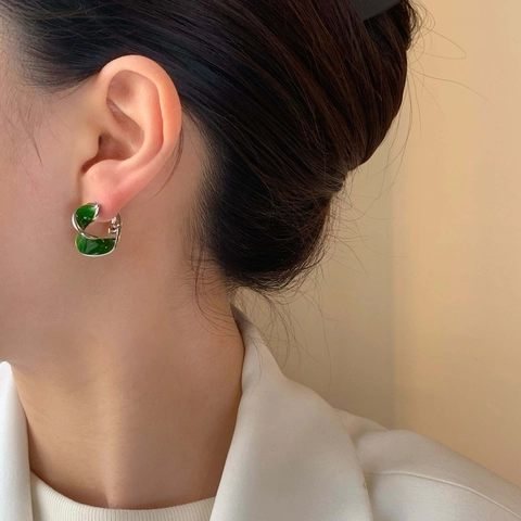 Twisted Geometric C Shape Hoop Earrings With Copper Earring Post Enamel Colorful Drip Oil French Vintage Style For Women