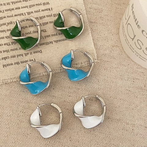 Twisted Geometric C Shape Hoop Earrings With Copper Earring Post Enamel Colorful Drip Oil French Vintage Style For Women