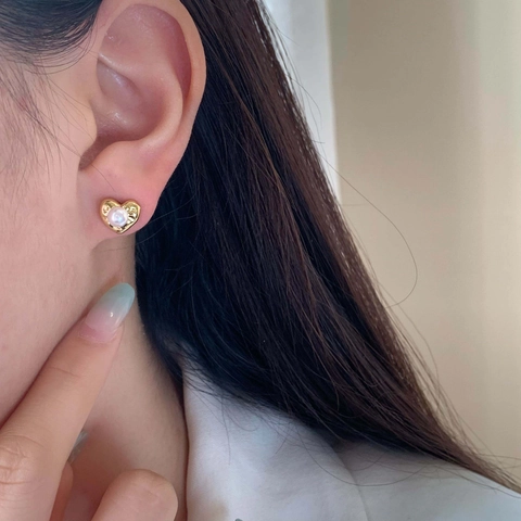 Orecchini A Lobo Cuore Perla Artificial Vintage Rame Ottone Delicato Dolce Lusso Gioielli Accessori Per Donne