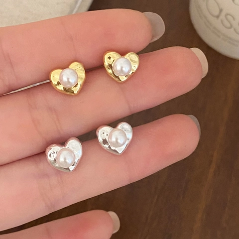 Orecchini A Lobo Cuore Perla Artificial Vintage Rame Ottone Delicato Dolce Lusso Gioielli Accessori Per Donne