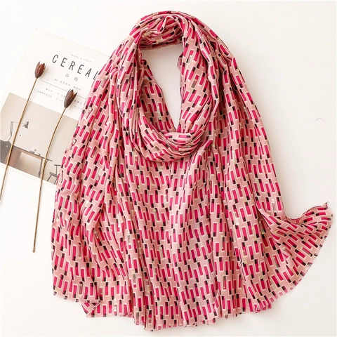 Geometric Pattern Scarf Shawl Women Polyester Gold Foil Hot Stamping Frayed Edges Rectangular Lightweight Soft Fashion