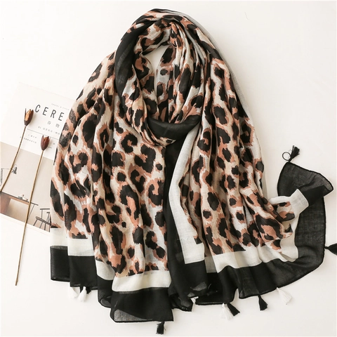 Sciarpa Leopardata Donna Grande Scialle In Voile Con Nappe Leggero Protezione Solare Copricostume Da Spiaggia Accessorio Di Moda