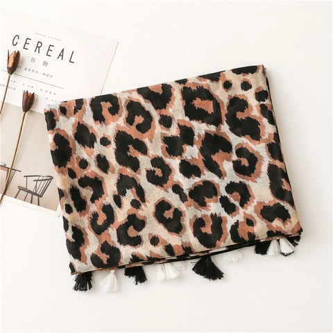 Sciarpa Leopardata Donna Grande Scialle In Voile Con Nappe Leggero Protezione Solare Copricostume Da Spiaggia Accessorio Di Moda
